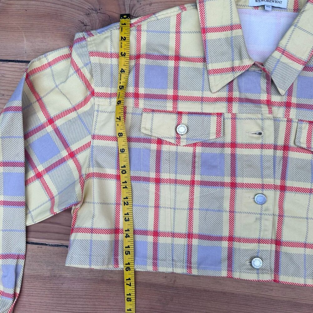 WeWoreWhat Plaid Cropped Jacket XS Yellow Red Cotton Shacket Utility Style - Picture 12 of 13